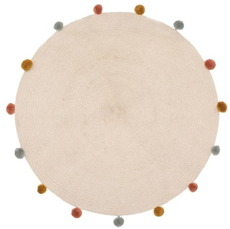 Atmosphera - Alfombra Infantil - algodón y Pompones - Beige - D90 cm