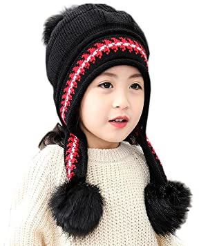 XYX Girls Winter Warm Elastic Soft Ear Protection Knitted Sherpa Ski Hats Fleece Lined Peruvian Cover Ears Beanie Hat