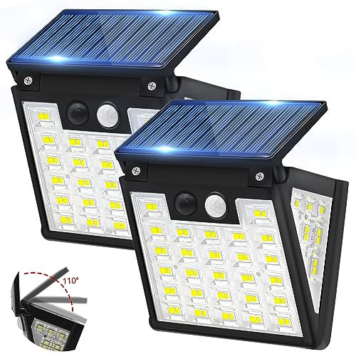 Solar Lights Outdoor Garden, LED Solar Security Light Outdoor Motion Sensor with 3 Modes, 270° Wide Angle IP65 Waterproof Solar Powered Light Outside for Wall Shed Fence Garage (2 Pack)