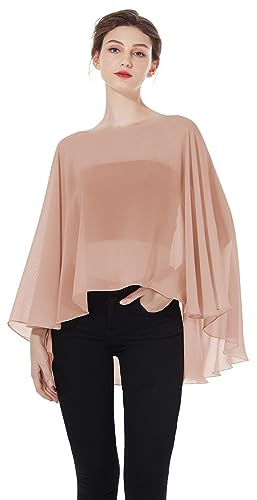 BEAUTELICATE Stola Coprispalle Elegante Chiffon Donna Scialle Mantellina Poncho Chiffon Estiva per Cerimonia Sposa Damigella Matrimonio Festa (Rosa Cipria)