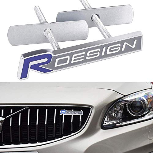 ALIEDA bil 3D metall R design dekorationsklistermärke, med emblem främre grillplatta dekal, yttre tillbehör, för Volvo S60 V60 XC60 S60 V40, blå