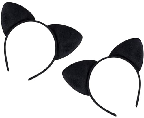 KOMUNJ Diadema con orejas de gato, diadema para el pelo, para niñas, mujeres, disfraces, fiestas, decoración (2 unidades)