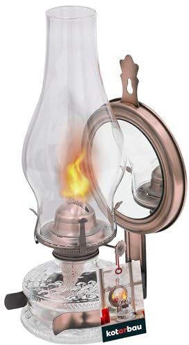 KOTARBAU® Petroleumlampe Glas Öllampe mit Spiegel Altes Kupfer Campinglampe Petroliumöllampe Kerosinlampe Laterne Vintage Öl Lampe Camping Licht Balkon Zubehör Petroleumlaterne für Innenräume