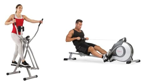 Sunny Health & Fitness Elliptical Cross Trainer w/LCD Monitor, Air Walker Exercise Machines SF-E902 and Magnetic Rowing Machine SF-RW5515