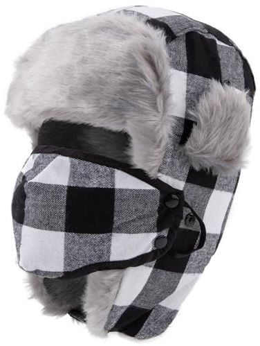 NONMON Chapeau de Trappeur Hiver Unisexe Homme Femme Chapka Bonnet d'aviateur Tropper Russe en Fausse Fourrure avec Masque Amovible et Oreille Chaude, Imperméable Coupe-Vent pour Ski Snoboard