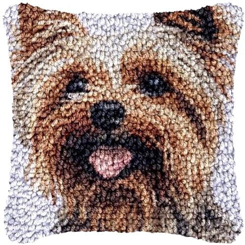Yorkshire Terrier DIY Latch Hook Pillow Kits Easy for Beginners Crochet Yarn Hook and Latch Throw Pillowcase Printed Cushion for Christmas Home Decor 17x17inch(1)