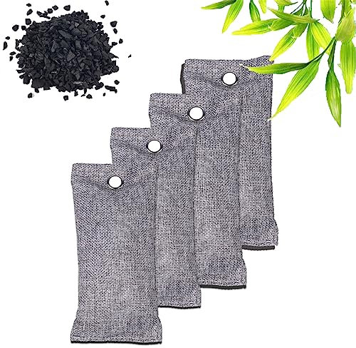 Bolsas de carbón vegetal, bolsas de bambú, paquete de 4 unidades, carbón activo, 4 x 75 g, purificador de aire y desodorización, bolsas de purificación de aire de carbón vegetal para dormitorio, coche