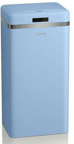 Swan Poubelle de cuisine automatique rétro avec capteur de mouvement, 45 litres, métallique, grande capacité, design vintage, bleu pastel
