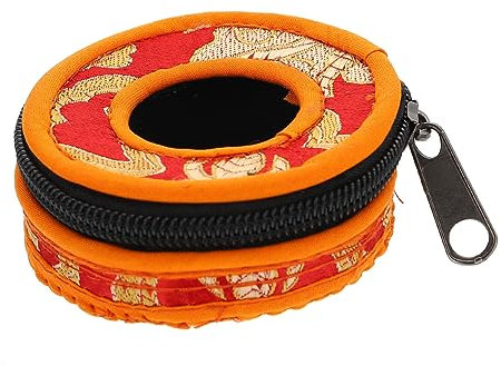 JOINPAYA Estuche Pequeño Para Campanas De Meditación Budista Bordado Tela De Brocado, Diámetro 7,5 Cm, Bolsa Resistente Cremallera, Protector Portátil Para Campanas y Religiosas