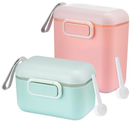 Druuzyl Milchpulverspender 800 ml + 400 ml Tragbarer Milchpulverbehälter, Milchpulverbehälter mit Löffel, luftdicht für Milchpulver, Rosa Grün