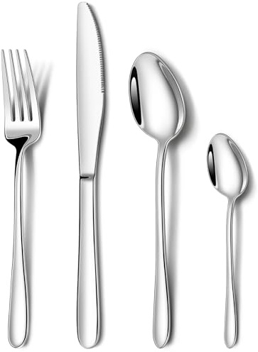 16 Piece Cutlery Set for 4, NINIROR Stainless Steel Flatware Set - Mirror Polished Dishwasher Safe Silverware Includes Spoons, Knives & Forks - Food-Grade for Home Kitchen Restaurant
