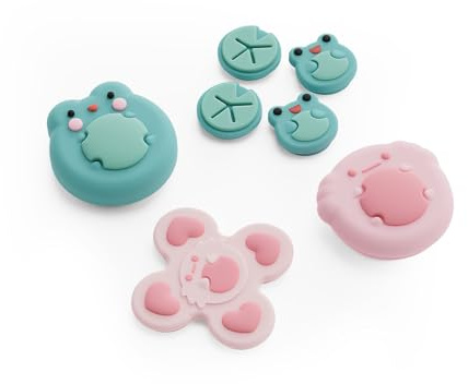 GeekShare Animal Cross - Set di tappi per pulsanti D-Pad compatibili con Switch 2, pulsanti ABXY per tasti adesivi per Switch 2025, Frog e Axolotl