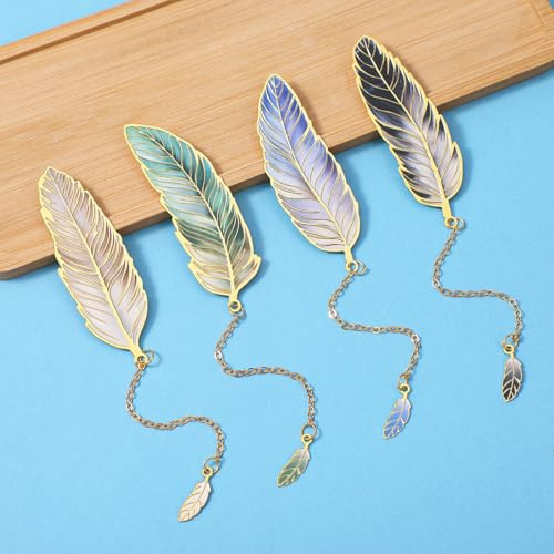 Shimmeroo 4 Stück Feder Lesezeichen Set Geschenke für Leseratten Lesen Zubehör Weihnachtsgeschenke Erinnerungsstücke Geschenke für Damen
