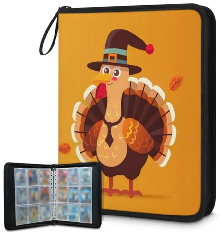 Carpeta de tarjetas coleccionables con 9 bolsillos, diseño de pavo de Acción de Gracias, álbum de tarjetas con fundas extraíbles, impermeable, con cremallera, capacidad para 50 páginas y 900 tarjetas