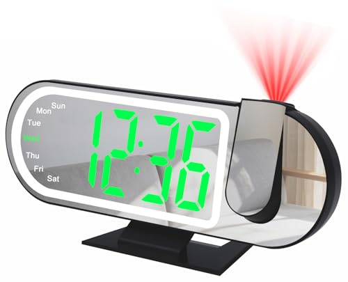 Digital Projection Alarm Clock LED Bedside Clocks for Bedroom with Adjustable Brightness Colorful Decoration Light Snooze 12/24H Temperature Date Week Display Night Mode for Home Office Living Room