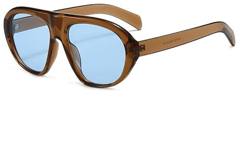 Long Keeper Retro Gafas De Sol Hombre Mujer Piloto Moda Vintage Gafas De Sol De AviacióN De Gran TamañO ProteccióN UV400 (Marrón Claro Azulado)