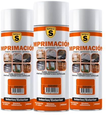SPSIL Imprimación Universal Spray Trasparente 400ml (pack of 3),Imprimante Multisuperficie para Plástico,Cerámica,Metal,Vidrio y Madera,Fijación Intensa,Preparación Profesional para Pintado