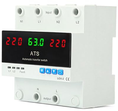 Protezione elettrica a commutazione fase 220 V 63 A Montaggio guida DIN Aggiornamenti per sistemi elettrici ininterrotti Generatore conversione Energia solare Interruttori commutazione
