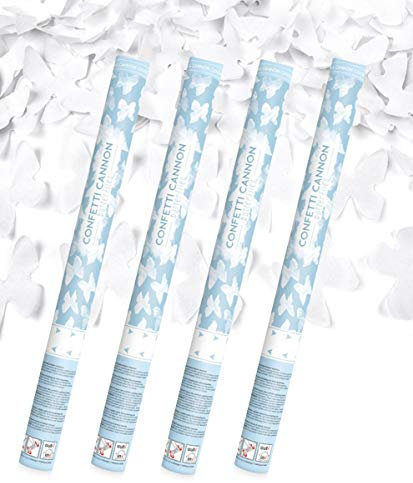 4x XXL (60 cm) Schmetterlinge aus weißem Papier - Partykanone Partypopper Streamer