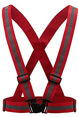 AYKRM Warnweste Fahrrad Reflektorweste Joggen Sicherheitsweste Einstellbar Leicht für Laufen, Motorrad, Running Reflektierende für Erwachsene, Kinder (Rot)