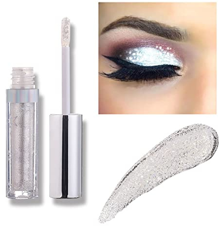 Weixinbuy 12 Colors Liquid Eyeshadow Glitter Metallic Eyeshadow Shining Shimmer Glitter Highly Pigmented Liquid Eyeliner Waterproof Long Lasting ((103#Ice))
