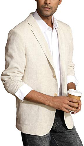 PJ Paul Jones Chaqueta de Lino Ligera Ajustada para Hombre, Chaqueta Deportiva a Medida, A-Caqui, Medium