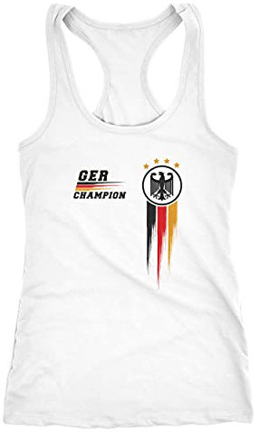 MoonWorks® Damen Tank Top Fan-Shirt Deutschland Champion EM 2024 Fußball Europameisterschaft Racerback Muskelshirt weiß M