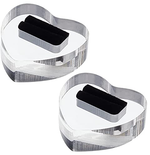 FINGERINSPIRE 2 Stück Klarer Acryl Ringhalter mit Schwarz Samt 4,4x4,5x1,6cm Herzform Transparent Ring Vitrinen Display Halter Acrylschmuck Ringständer für Geschäft, Messe und Wohnkultur