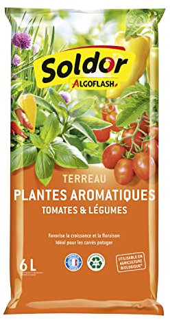 ALGOFLASH Terreau Plantes Aromatiques, Tomates et Légumes, UAB, Prêt à l'Emploi, Fabriqué en France, 6 L, TAROM6