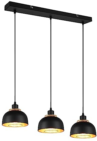 Reality Leuchten Pendelleuchte Punch R30813032, Metall Schwarz matt/goldfarbig, exkl. 3x E27