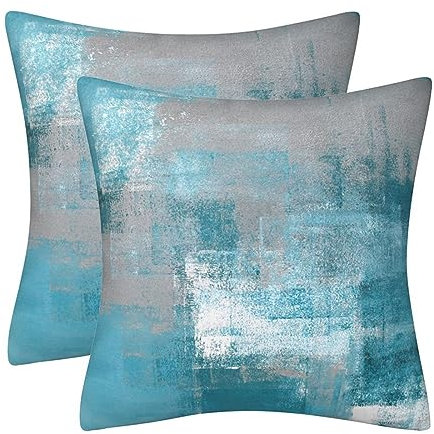 Kissenbezug 50x50 2er Set Türkis Grau Kissenbezüge Deko Kissen Samt Sofakissen Modern Abstrakte Kissenhülle Dekokissen Aesthetic Couchkissen für Sofa Couch Wohnzimmer Zierkissen