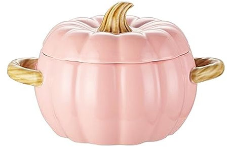 Dutch Oven Topf mit Deckel, Kürbis Keramik Dessert Kochtopf, Mini Backform Niedliche Kürbisschale, Überdachter Dutch Oven Keramik Suppentopf, Kürbisform Kasserolle (Rosa)