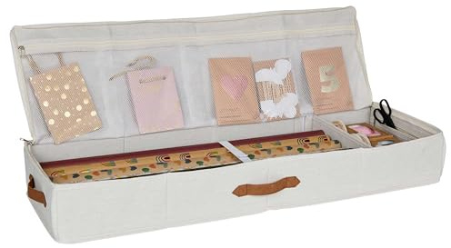 LOVE IT STORE IT - Boite Rangement Papier Cadeau Beige | Sac Rangement Papier Cadeau | Range Papier Cadeau avec 3 Compartiments, Tissu Résistant, 90x30x12cm