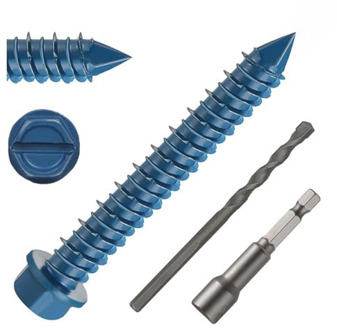 DAYALO Tornillos de hormigón de cabeza hexagonal M6,5 x 45, 30 unidades, tornillos para hormigón galvanizado, con broca y llave de vaso hexagonal para mampostería, hormigón, arquitectura, industria