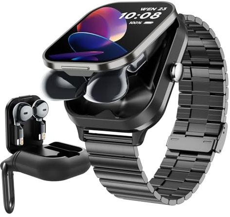 Yeforu Smartklocka med öronsnäckor make/svara samtal smartwatch 2 i 1 trådlös hörlurar bluetooth fitnessklocka för Android iOS-telefoner puls sömnspårare multi sport läge stegräknare