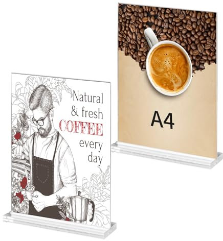 Gigtoop 2 Stück Tischaufsteller A4, Transparenter T-Form Tischaufsteller A4,Acryl Werbeaufsteller Display ,für Restaurants,Cafés,Büros,Fotos(A4-Vertikaler-klar 30.5x 21.1cm)