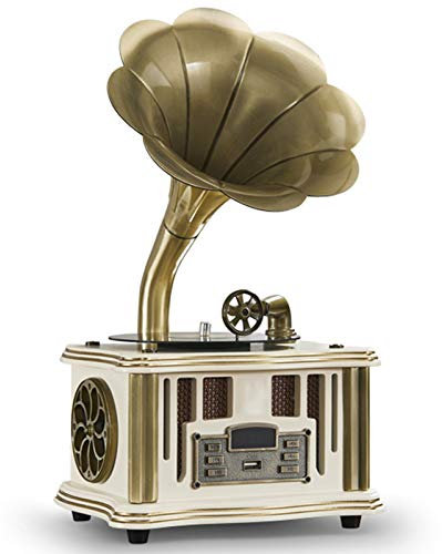 WDWDW Altavoz Bluetooth Retro, Tocadiscos Vintage con Forma de gramófono con Entrada Auxiliar, Reproductor USB, Doble Pista, Estilo fonógrafo para decoración del hogar