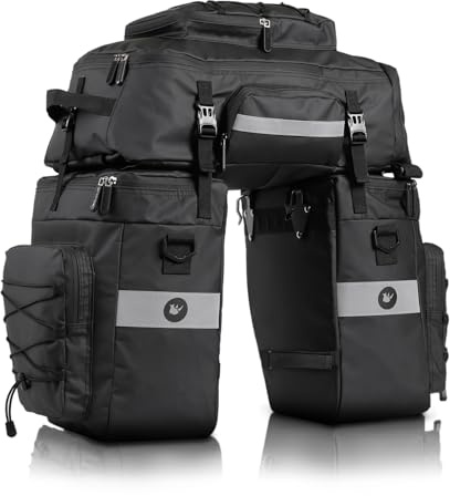 UBORSE Bolsa Bicicleta Alforjas Mochila con Cubierta Bolsa de Bicicleta Trasera para Ciclismo,3 en 1, Impermeable Accesorio Gran Capacidad de 65L con Tiras Reflectantes Outdoor Viaje Deporte Negro