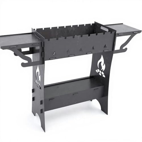 ILFIDIA Mangal Grill Schaschlik Holzkohlegrill, Mangalgrill, mit abnehmbaren Beinen, mobiler Grill für Garten, Picknick & Reisen, aus 2 mm Stahl für 9 Spieße. (mit Spieße)