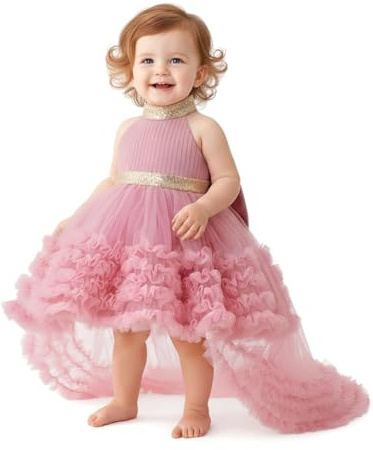 Lito Angels Girls Tulle Dress with Bow Back, Dusty Rose/Pink, Age 18 Months