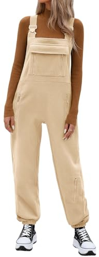 PASUDA Peto Mujer con Forro Polar Mono Mujer Invernal con Correas Ajustables Pantalón Cálido para Climas Fríos (Caqui, M)