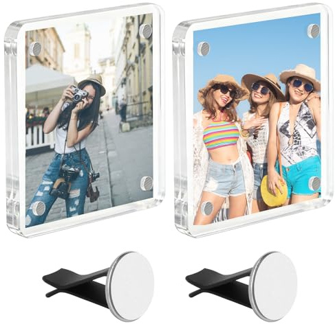 XRVRILE Cornici Magnetiche in Acrilico Set da 2, Cornice Magnetica Trasparente 6×6cm, Cornici Magnetiche Doppie Senza Bordo, Mini Cornice Foto per Frigorifero, Ufficio e Auto