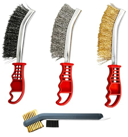 Ensemble de 4 Brosses Métalliques: Inclut Brosse Laiton Couteau Anti-Rouille, Brosse en Acier Inoxydable, Brosse en Acier au Carbone - Poignées ABS