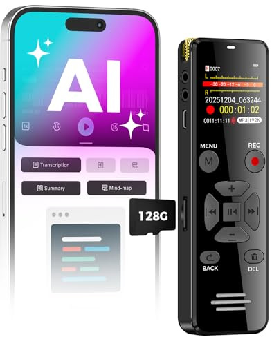 AI Digital Voice Recorder 128GB: AI Transcribe & Summarize Voice Activated Recorder with Playback | OTG - Portable Tape Recorder for Meeting & Lectures