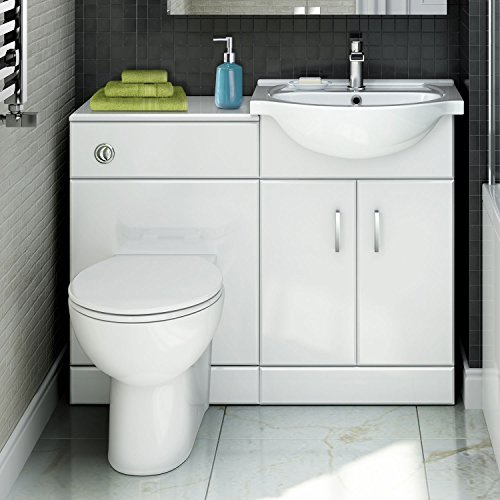 Quartz - 1048 mm White Gloss Vanity Unit Round Toilet Bathroom Sink Storage Furniture