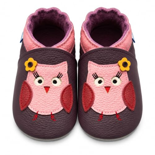 YIHAKIDS Krabbelschuhe Baby Weiche Leder Lauflernschuhe Kleinkind Lederschuhe Hausschuhe Babyschuhe Lederpuschen Lernlaufschuhe Mokassins(Size XL, Dunkelviolette Eule, 18-24 Monate, 24/25 EU)
