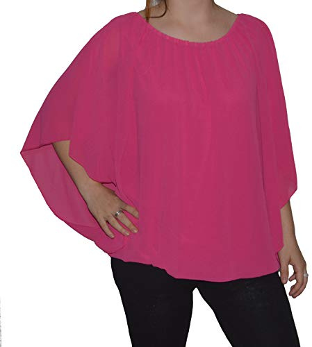 orientalhaus.de Camicetta Italy Tunica Carmen in chiffon a strati con maniche a pipistrello, Rosa, 38 40 42 44 46