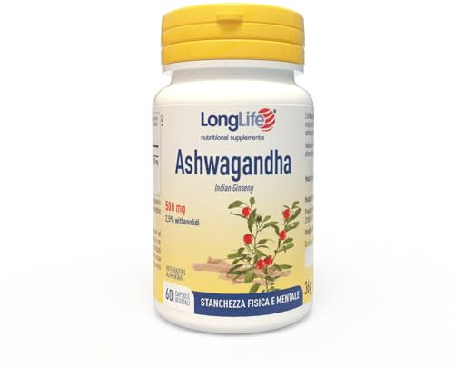 LongLife® Ashwagandha | Titolato al 2,5% in withanolidi | Relax e benessere mentale | Stanchezza e difese immunitarie | Fino a 2 mesi di trattamento | Senza glutine e vegano