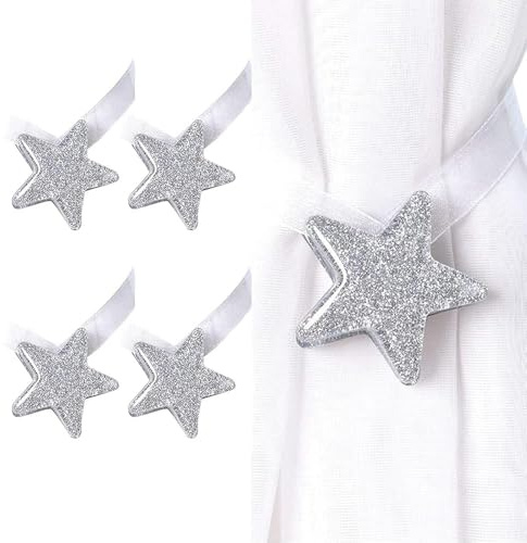 POFET 4 pezzi Ferma tende a forma di stella adorabile, ferma tende magnetici con clip per tende
