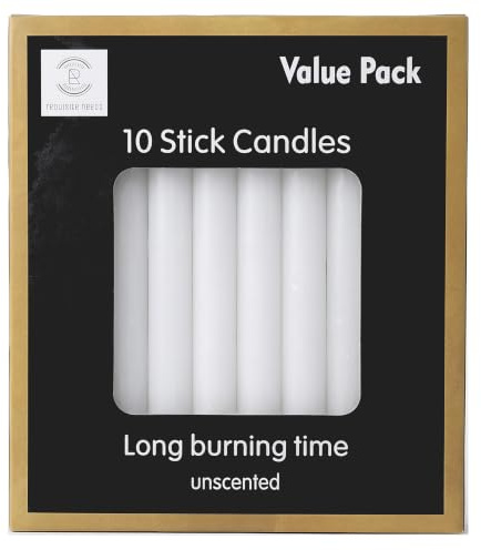 REQUISITE NEEDS Pack of 10 x Colourful Paraffin Wax Dinner Stick Candles (White)…